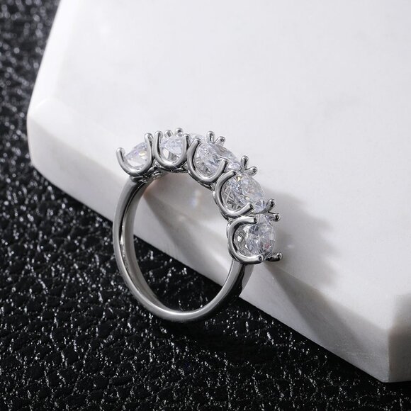 💥Lovely 5 Stone Round Dainty CZ Gems Silver Trendy Eternity Rings, K836 - Picture 5 of 8